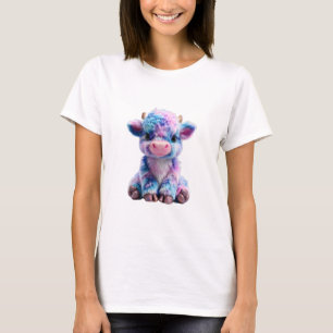 Colourful Galaxy Cotton Candy Highland Cow Women T-Shirt