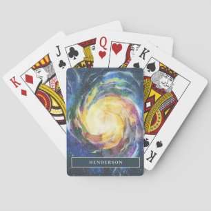 Colourful Galaxy Look Watercolor Art Personalized Playing Cards