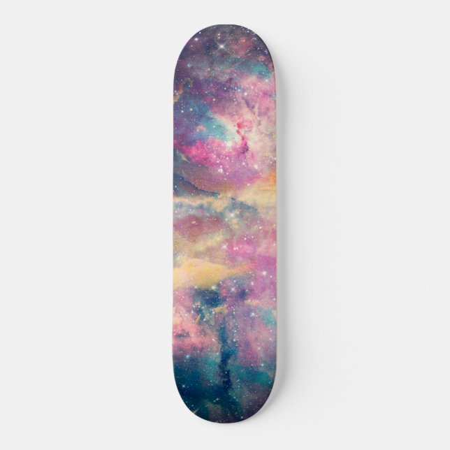 Colourful Galaxy Nebula Watercolor Painting Skateboard (Front)