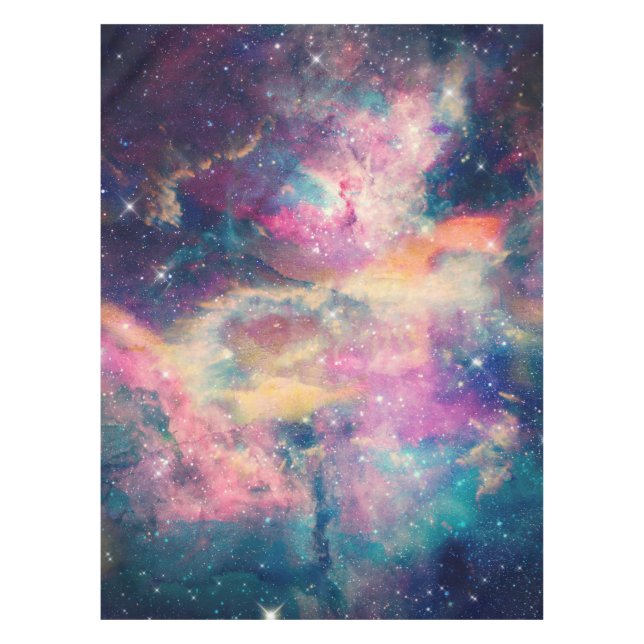 Colourful Galaxy Nebula Watercolor Painting Tablecloth (Front)