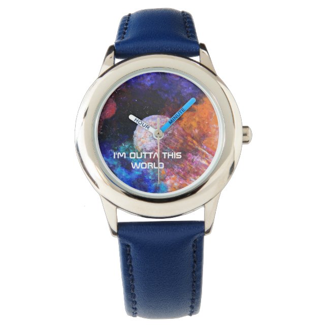 Colourful Galaxy Painting Blue Cool Kids Watch (Front)