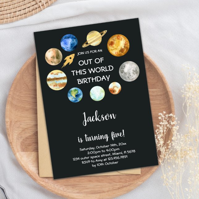 Colourful Galaxy Rocket Theme for Kids Invitation (Out of this world birthday invitations)