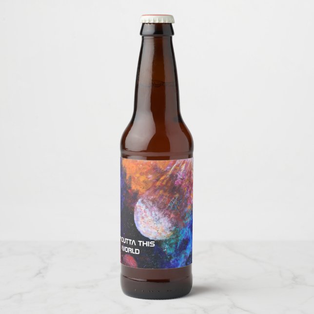 Colourful Galaxy Space Painting Cool   Beer Bottle Label (Front)