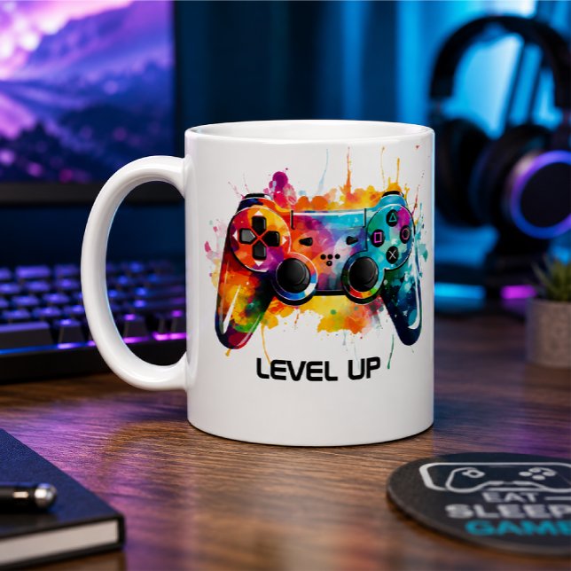 Colourful Gamer Controller "Level Up" Mug Design (Creator Uploaded)