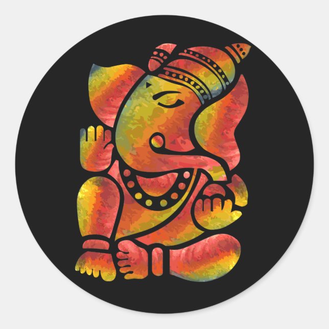 Colourful Ganesha Painting Classic Round Sticker (Front)