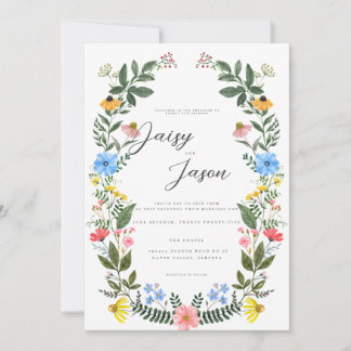 Colourful Garden Arch with Wildflower wedding Invitation