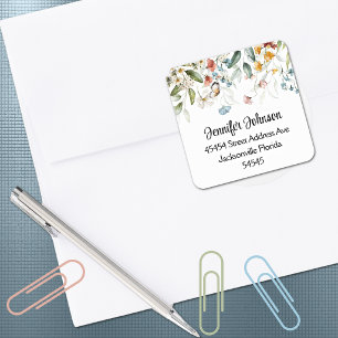 Colourful Garden Baby Shower Floral Drop Address Square Sticker