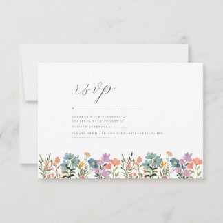 Colourful Garden Blus watercolor Wildflower weddin RSVP Card