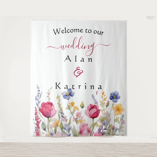 Colourful Garden Boho Wildflowers Tapestry (Front)