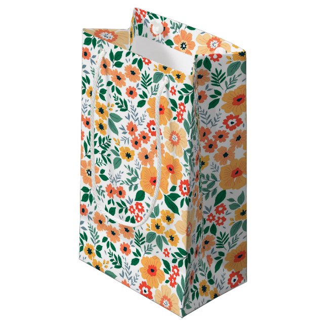 Colourful Garden Bouquet Pattern Small Gift Bag (Front Angled)