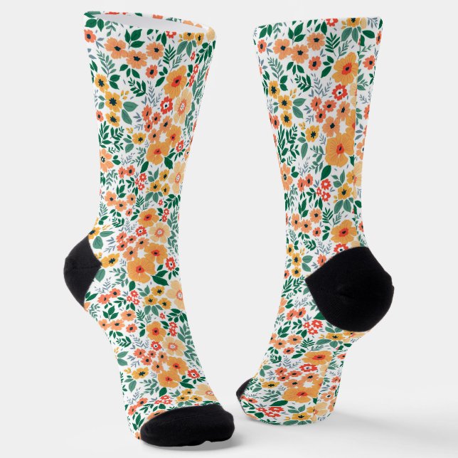 Colourful Garden Bouquet Pattern Socks (Angled)