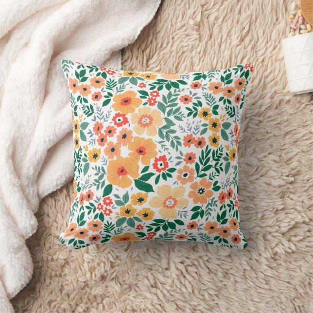 Colourful Garden Bouquet Pattern Throw Pillow (Blanket)