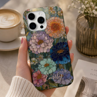 Colourful Garden Floral Stained Glass Personalized iPhone 16 Pro Max Case