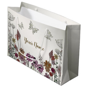 Colourful Garden Flowers Butterflies Nature Rustic Large Gift Bag