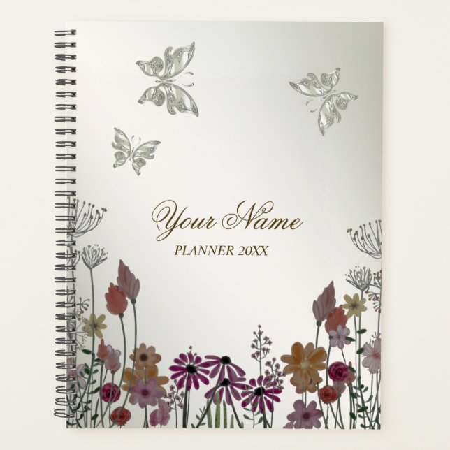 Colourful Garden Flowers Butterflies Nature Rustic Planner (Front)