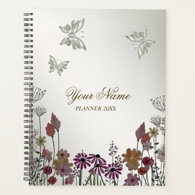 Colourful Garden Flowers Butterflies Nature Rustic Planner (Front)