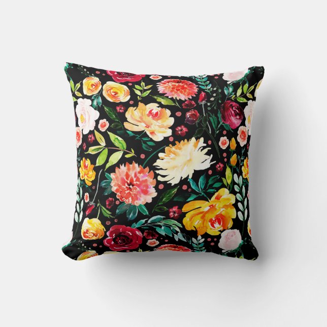 Colourful garden flowers pattern  custom monograms throw pillow (Front)