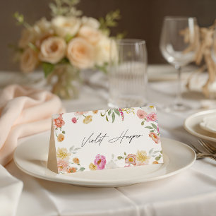 Colourful Garden Flowers Wedding Place Card