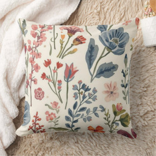 Colourful Garden Flowers Wildflower Spring Meadow Throw Pillow