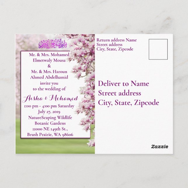 Colourful Garden Islamic Muslim Wedding Invitation Postcard (Back)