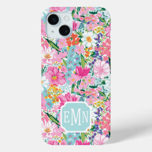 Colourful Garden Monogrammed iPhone 15 Mini Case