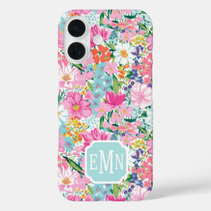 Colourful Garden Monogrammed iPhone 16 Case