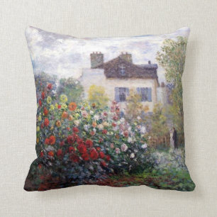 Colourful Garden of Dahlias with Monet Throw Pillow