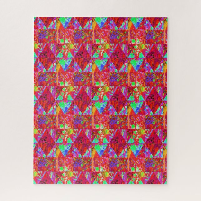 Colourful Garden Quilt Painting with Red Hydrangea Jigsaw Puzzle (Vertical)