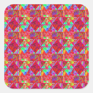 Colourful Garden Quilt Painting with Red Hydrangea Square Sticker