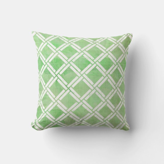 Colourful Garden Trellis Square Pattern Green Whit Throw Pillow (Front)