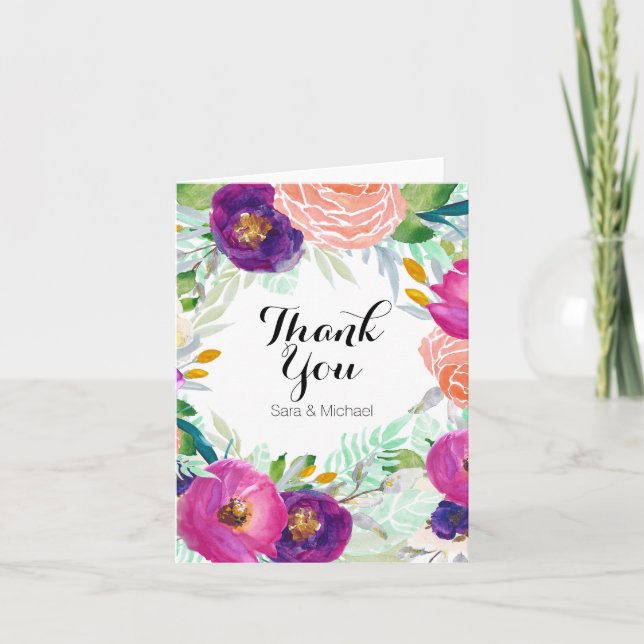Colourful Garden Watercolor Floral Thank You (Front)