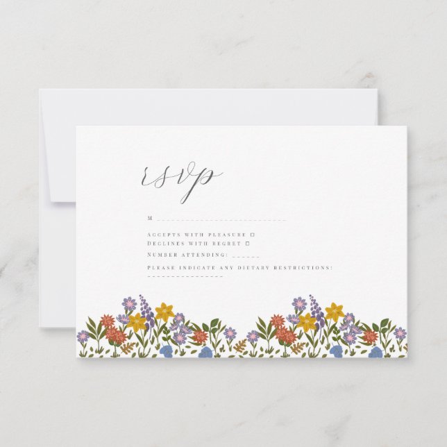 Colourful Garden watercolor Wildflower wedding RSVP Card (Front)