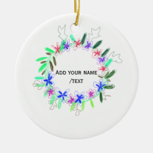 colourful garland wreath Christmas waadd name text Ceramic Ornament