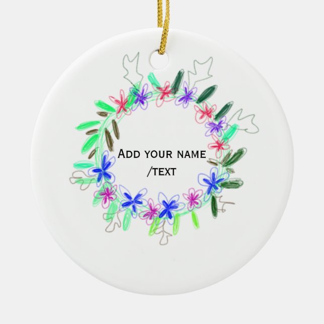 colourful garland wreath Christmas waadd name text Ceramic Ornament (Front)
