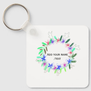 colourful garland wreath Christmas waadd name text Keychain