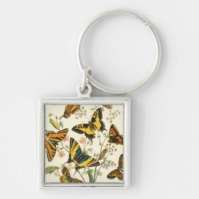 Colourful Gathering of Butterflies and Caterpillar Keychain (Front)
