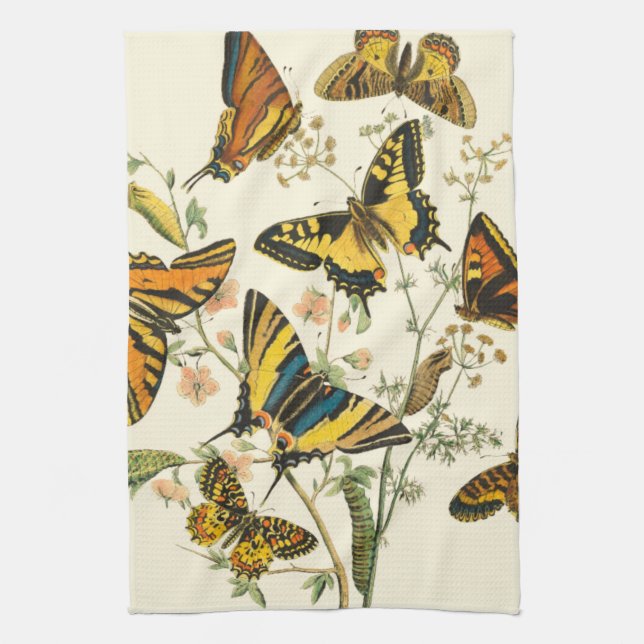 Colourful Gathering of Butterflies and Caterpillar Kitchen Towel (Vertical)