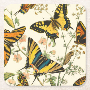 Colourful Gathering of Butterflies and Square Paper Coaster