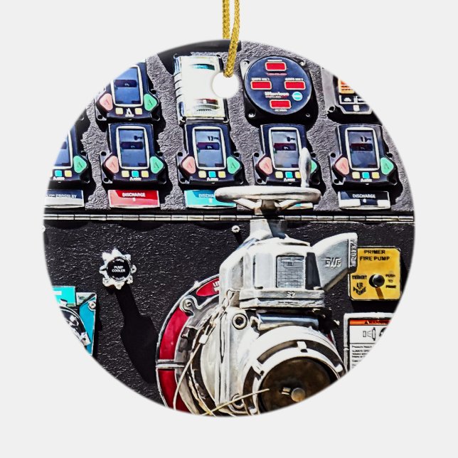 Colourful Gauges on Fire Engine Ceramic Ornament (Front)