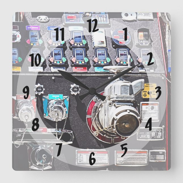 Colourful Gauges on Fire Engine Square Wall Clock (Front)