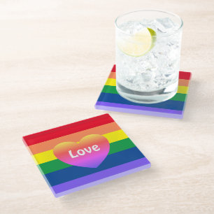 Colourful Gay Pride LGBTQ Rainbow Heart Glass Coaster