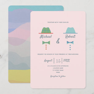 Colourful Gay Wedding Invitation with Hats