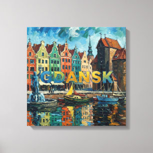 Colourful Gdansk Waterfront Scene Canvas Print