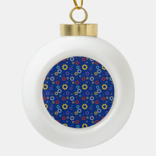 Colourful Gears Blue Mechanical Engineer Mechanics Ceramic Ball Christmas Ornament