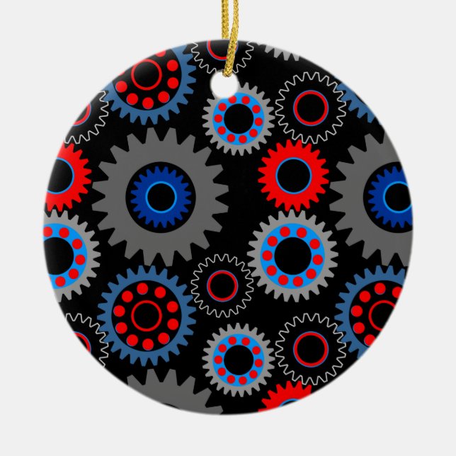 Colourful Gears Ceramic Ornament (Front)