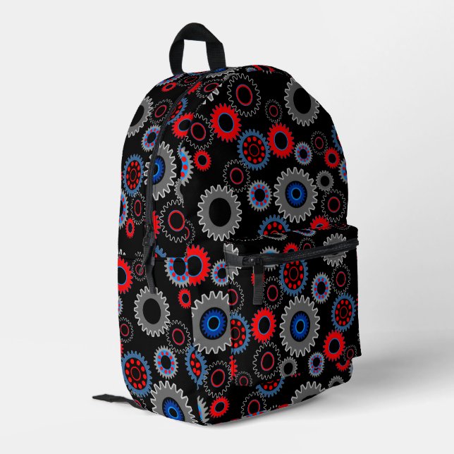 Colourful Gears Printed Backpack (Back Corner Left)