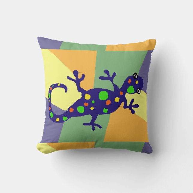 Colourful Gecko Art Throw Pillow (Front)