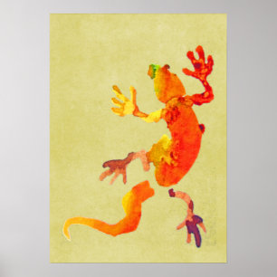 Colourful gecko  watercolor illustration poster