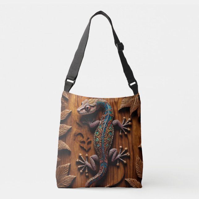 Colourful Gecko Wood-like Crossbody Bag (Front)
