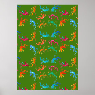 Colourful geckos nature watercolor illustration poster